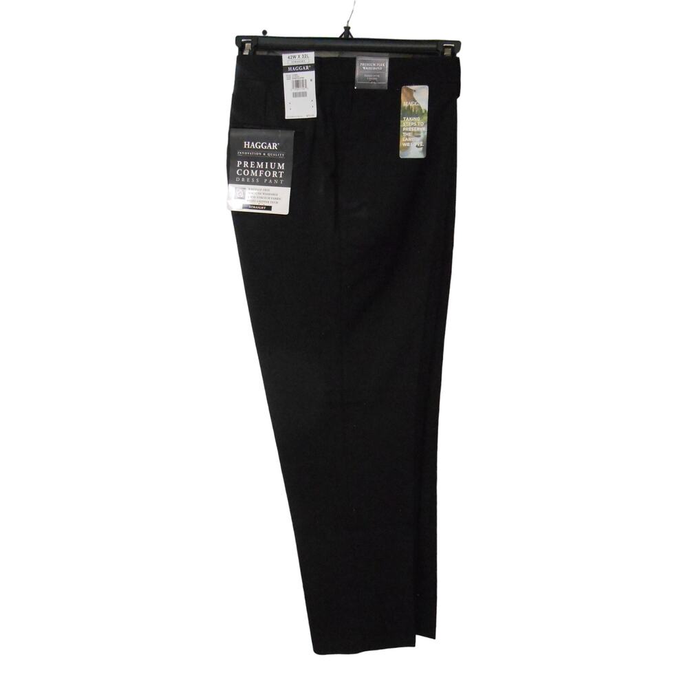 NEW Men's Black Haggar Premium‎ Comfort Slacks Dress Pants 42W 32L Classic Fit